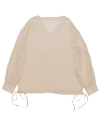 オープンスリーブデザインシフォンブラウス