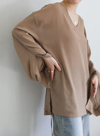 オープンスリーブデザインシフォンブラウス