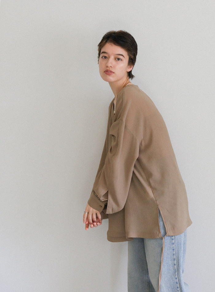 オープンスリーブデザインシフォンブラウス