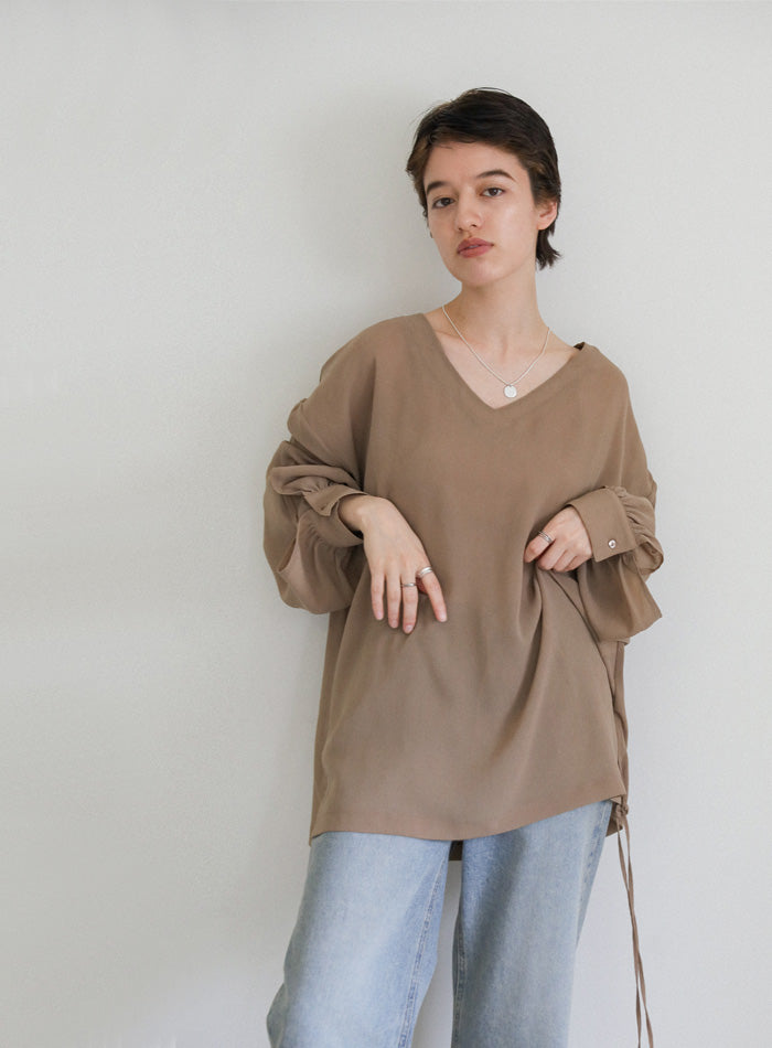 オープンスリーブデザインシフォンブラウス