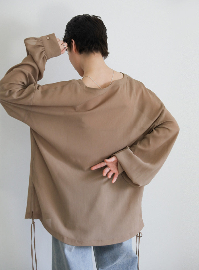 オープンスリーブデザインシフォンブラウス