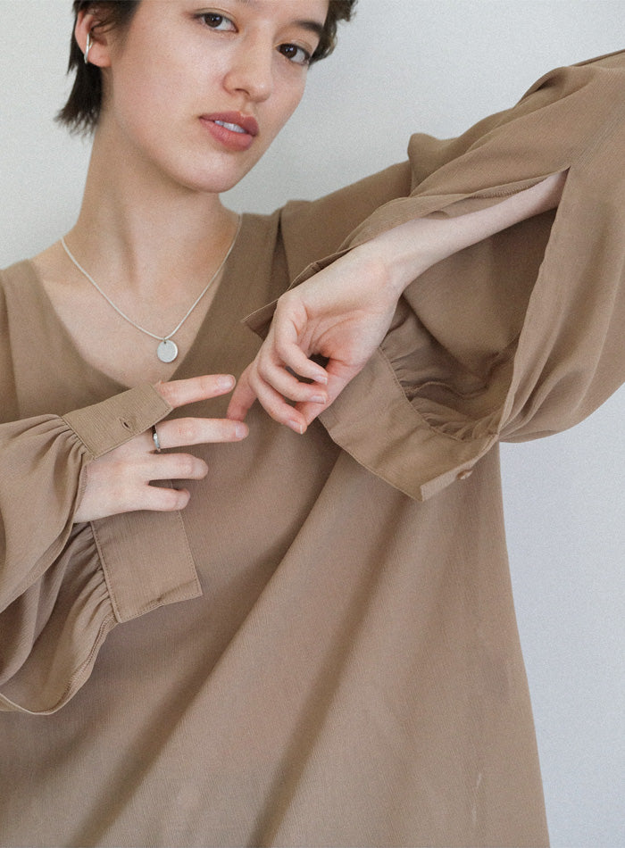 オープンスリーブデザインシフォンブラウス