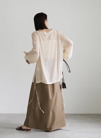 オープンスリーブデザインシフォンブラウス