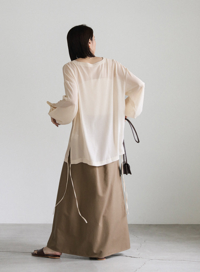 オープンスリーブデザインシフォンブラウス