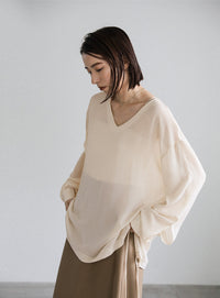 オープンスリーブデザインシフォンブラウス