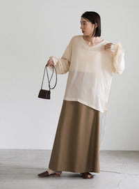 オープンスリーブデザインシフォンブラウス