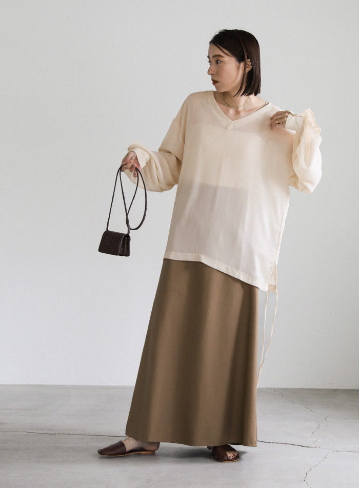 オープンスリーブデザインシフォンブラウス