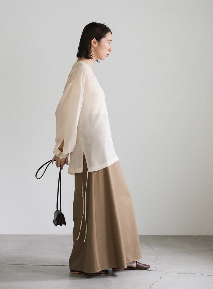 オープンスリーブデザインシフォンブラウス