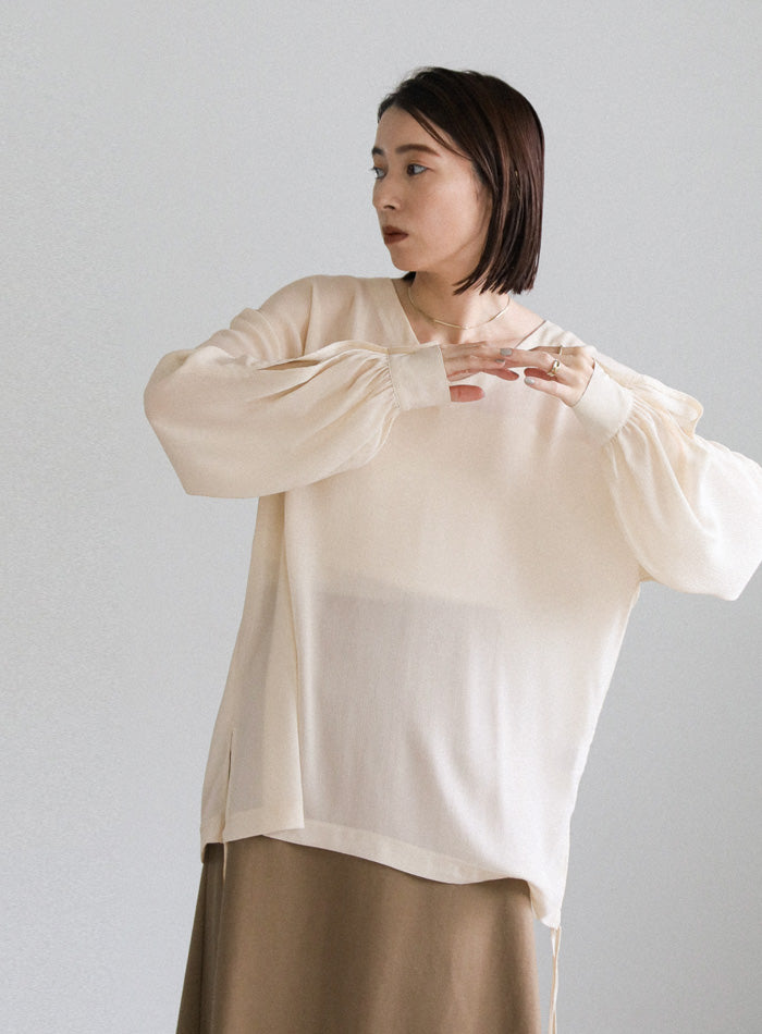 オープンスリーブデザインシフォンブラウス