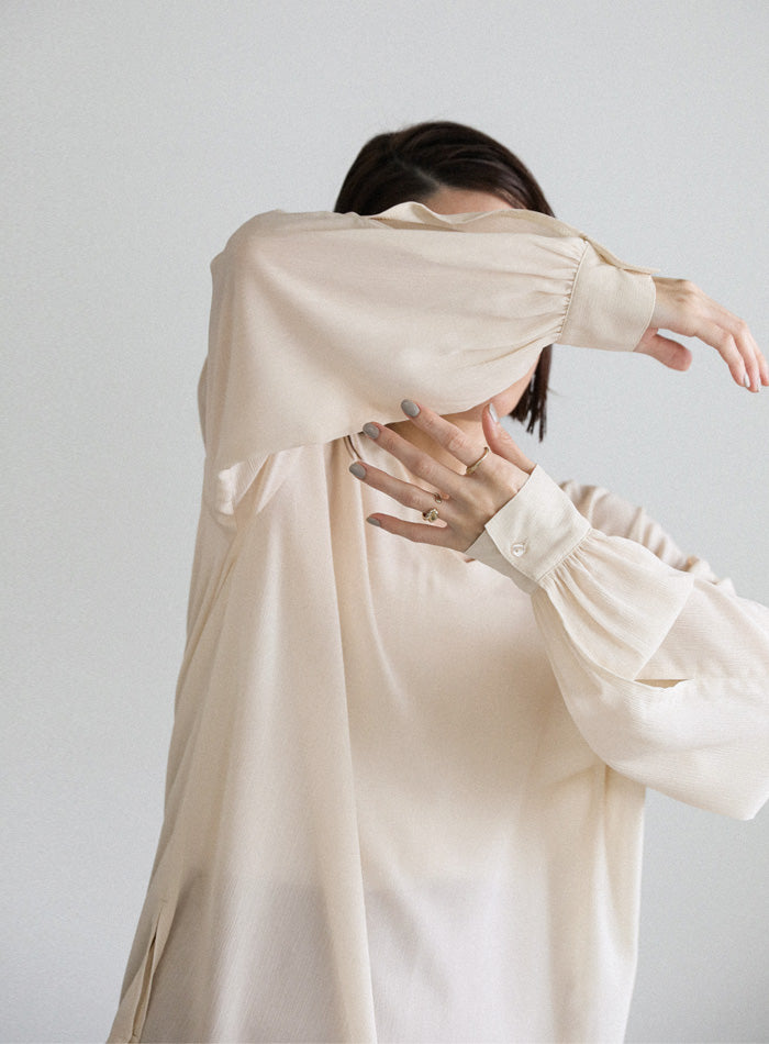 オープンスリーブデザインシフォンブラウス