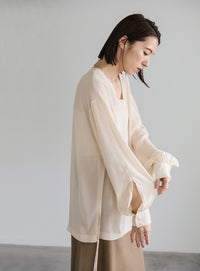 オープンスリーブデザインシフォンブラウス