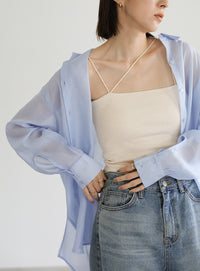 オープンスリーブシアーシャツ