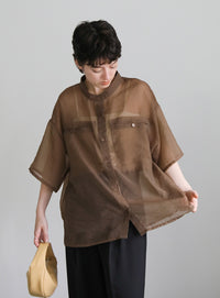 ハーフスリーブシアーワイドシャツ