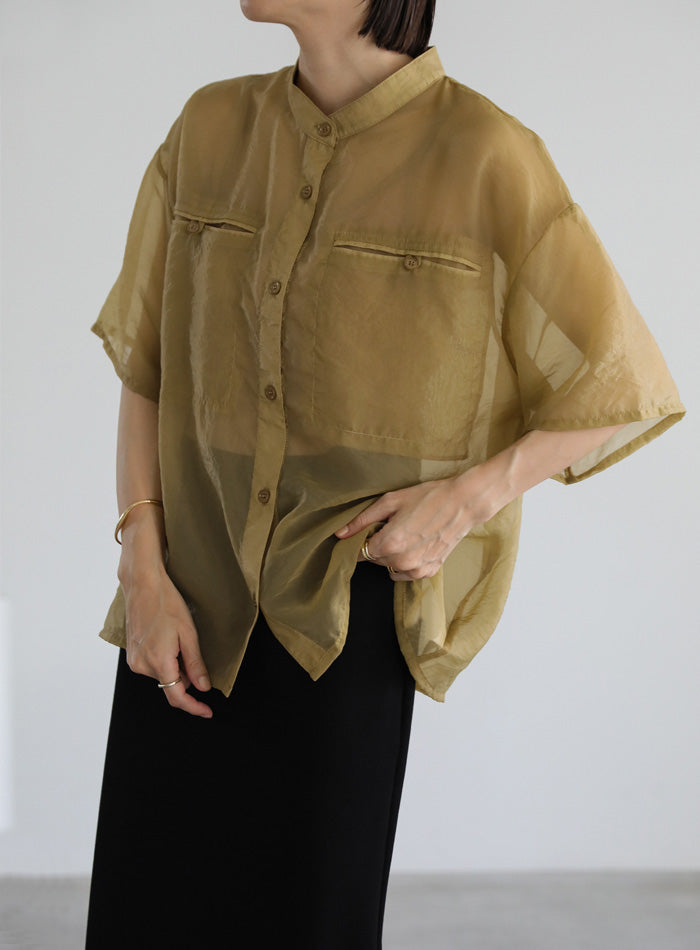 ブラウス シャツ ハーフスリーブシアーワイドシャツ レディース ハーフスリーブシアーワイドシャツ【SALE】 – SELECT MOCA
