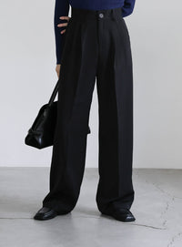 丈長め / ハイウエストセンタープレススラックス