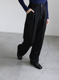 丈長め / ハイウエストセンタープレススラックス