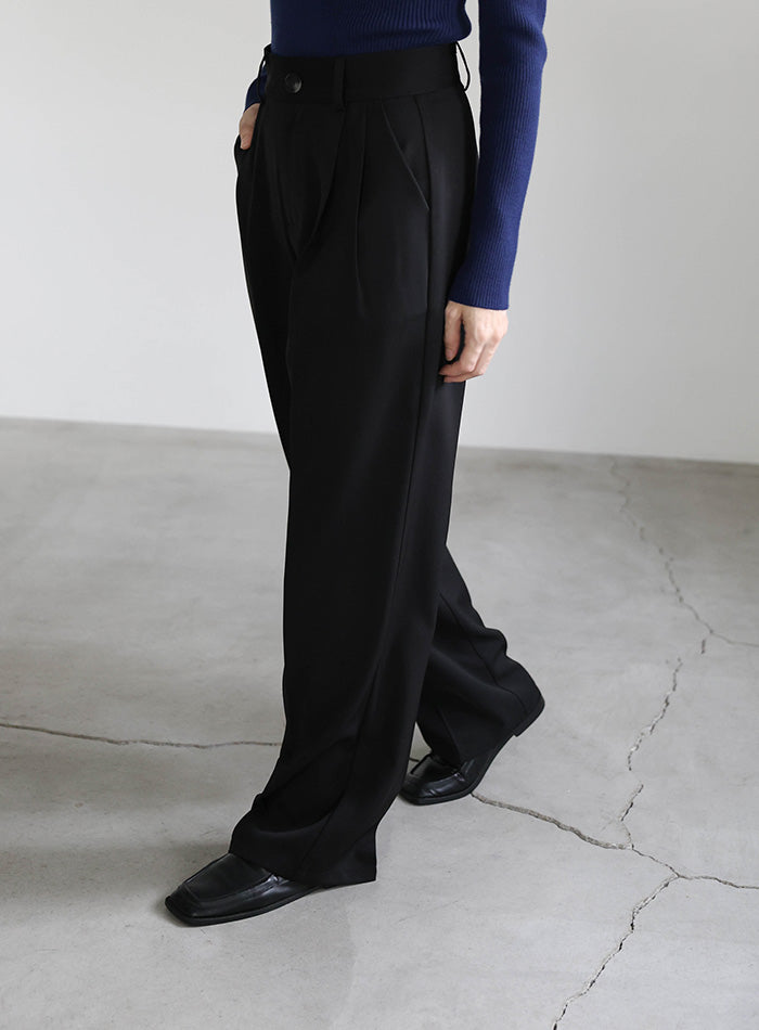 丈長め / ハイウエストセンタープレススラックス