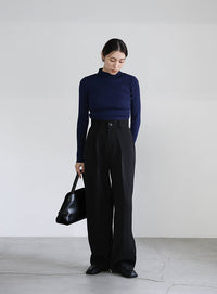 丈長め / ハイウエストセンタープレススラックス