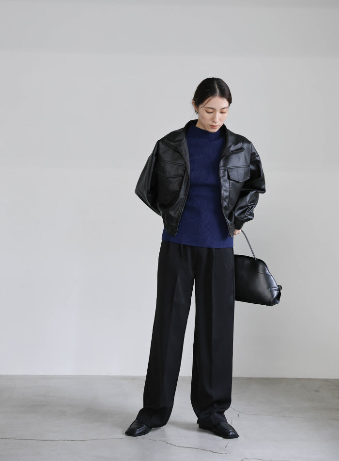 丈長め / ハイウエストセンタープレススラックス