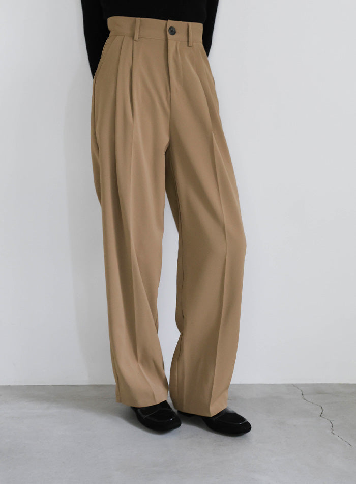 丈長め / ハイウエストセンタープレススラックス