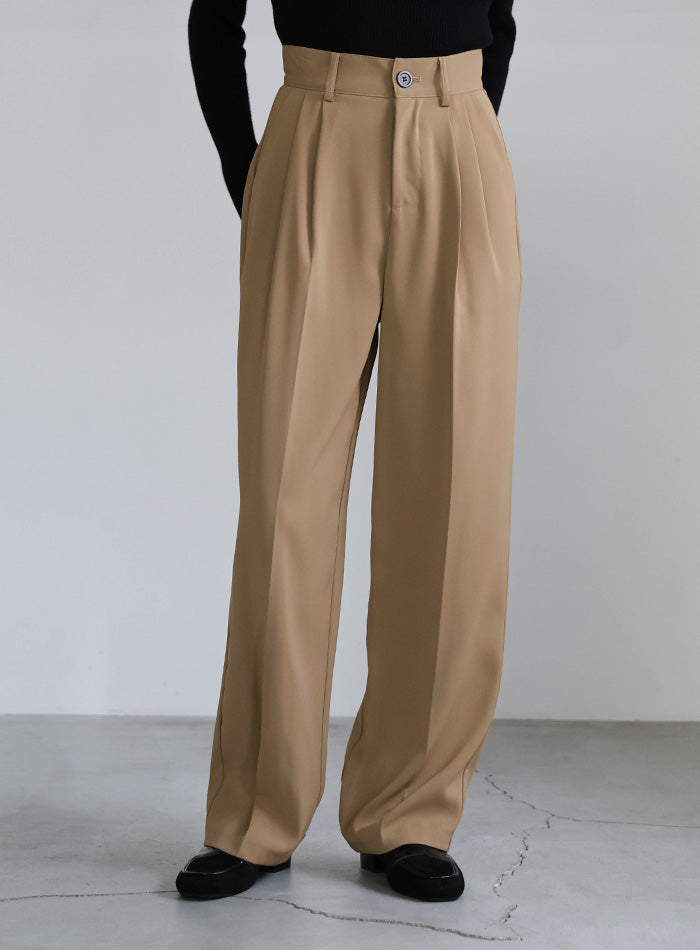 丈長め / ハイウエストセンタープレススラックス