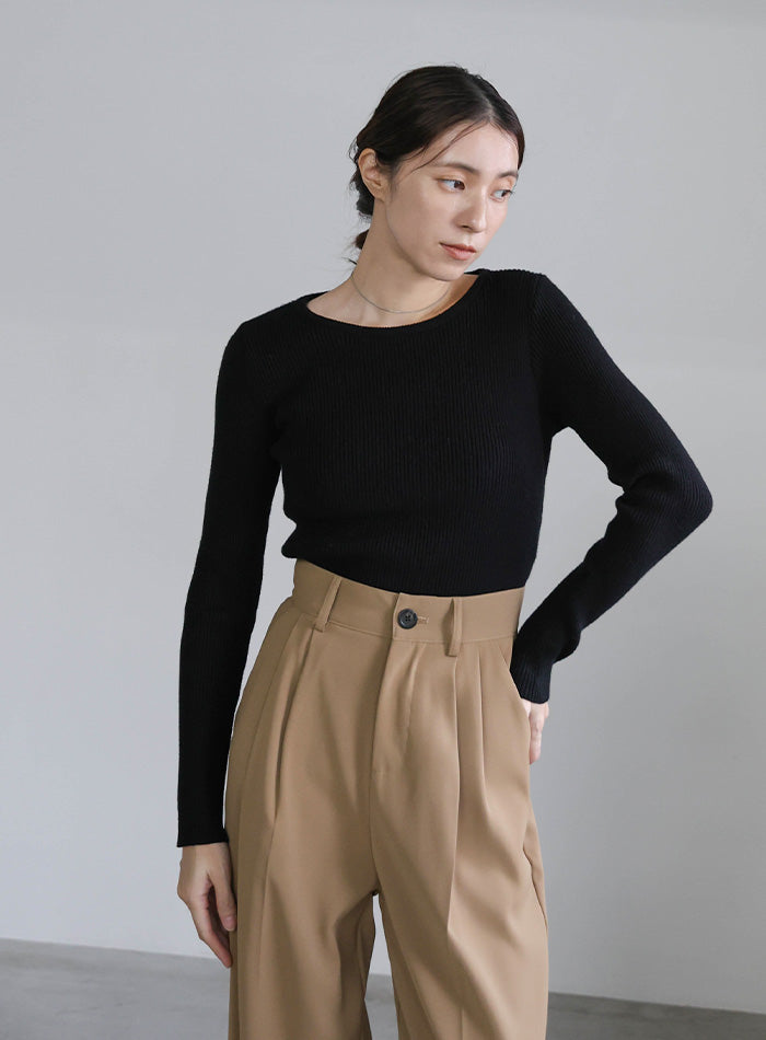 丈長め / ハイウエストセンタープレススラックス