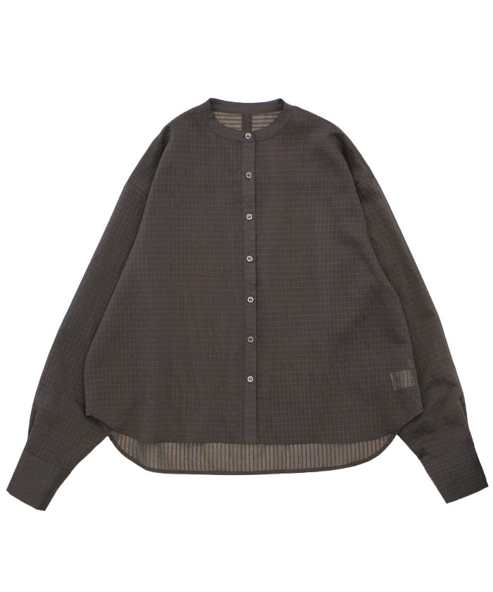 シアーシャドーストライプバンドカラーシャツ【SALE】