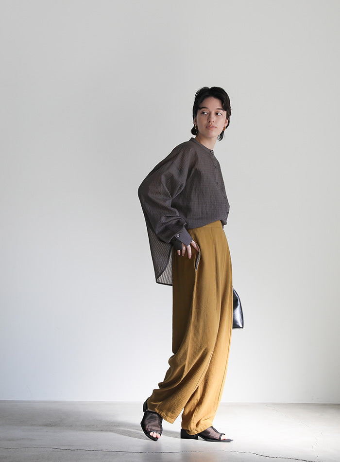 シアーシャドーストライプバンドカラーシャツ【SALE】