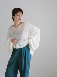 ハイウエストセンタープレスルーズスラックス【SALE】