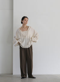 ハイウエストセンタープレスルーズスラックス【SALE】