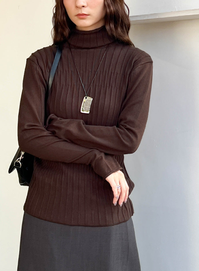 【美品✨】TICCAリブタートルニット TICCA(ティッカ)｜リブタートルプルオーバー/モカ の通販｜ELLESHOP