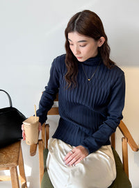 ランダムリブタートルニット