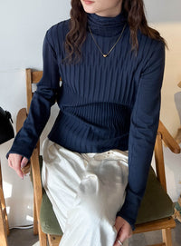 ランダムリブタートルニット