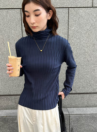 ランダムリブタートルニット