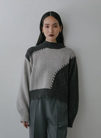 ハンドステッチバイカラーニット【SALE】