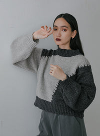 ハンドステッチバイカラーニット【SALE】