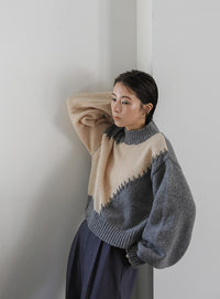 ハンドステッチバイカラーニット【SALE】
