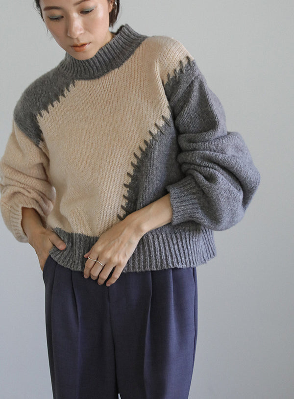 ハンドステッチバイカラーニット【SALE】