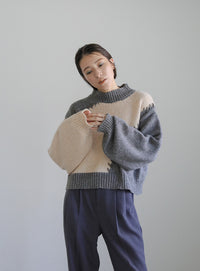 ハンドステッチバイカラーニット【SALE】