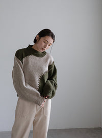 ハンドステッチバイカラーニット【SALE】