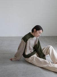 ハンドステッチバイカラーニット【SALE】