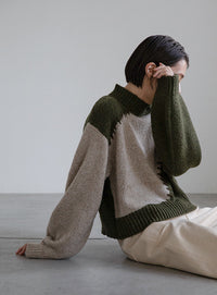 ハンドステッチバイカラーニット【SALE】