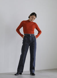 ハイウエストダメージセンターラインデニム