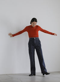 ハイウエストダメージセンターラインデニム