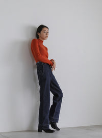 ハイウエストダメージセンターラインデニム