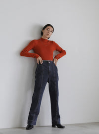 ハイウエストダメージセンターラインデニム