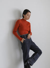 ハイウエストダメージセンターラインデニム