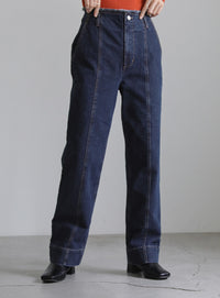 ハイウエストダメージセンターラインデニム