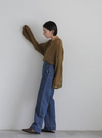 ハイウエストダメージセンターラインデニム