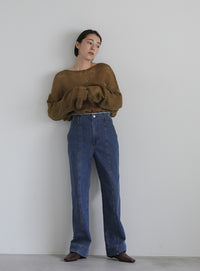 ハイウエストダメージセンターラインデニム